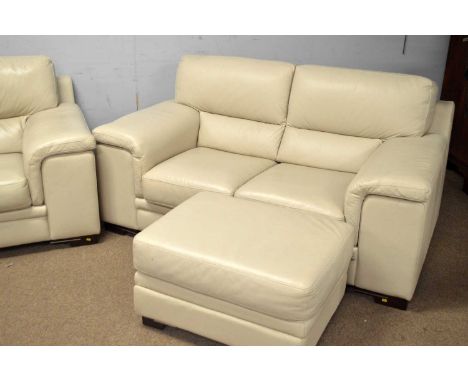 A modern leather three piece suite comprising: a three seater sofa, 222 x 97 x 98cms high; a two seater sofa, 175 x 97 x 92cm