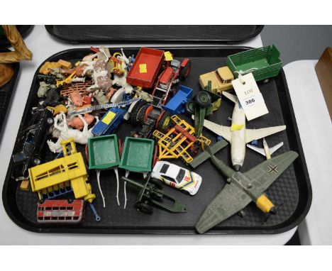 A selection of diecast model vehicles, model figures and accessories, including: a Dinky Toys Meccano Boeing 737; a Dinky Toy