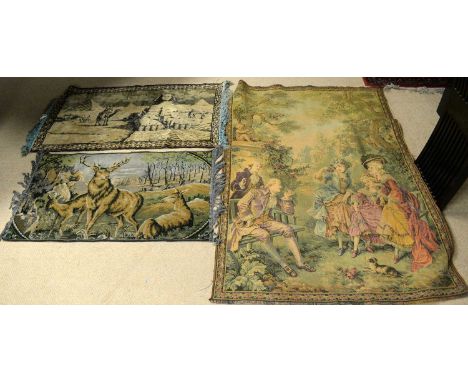 A Continental machine woven Belgian style tapestry wall hanging, classical scene, 94 x 142cms; a machine woven Persian style 
