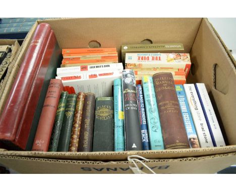 A selection of assorted hardback and paperback books, including: Ballads and Songs of Lancashire; Black's Picturesque Guide t
