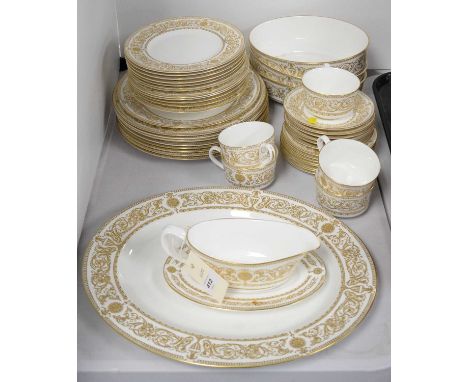 A Royal Worcester 'Hyde Park' pattern part dinner and tea service, including serving pate, three tureens (lacking lids), sauc