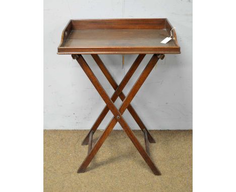 A vintage mahogany Butler's tray on folding stand, 65 x 54 x 84cms high.