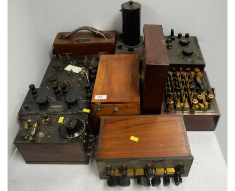 A selection of scientific instruments, including: The Bowyer-Lowe Mk. II wave meter; a Muirhead resistance ratio Type A-243-C