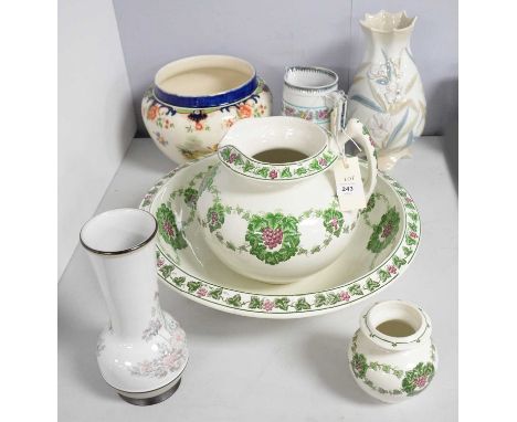 Selection of decorative ceramics, including: Wedgwood 'Autumnus' ewer, basin and vase; Royal Doulton 'Temple' planter; Denby 