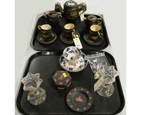 A selection of ceramics, glass ware and other decorative items, including: Japanese tea service with gilt temple scene decora
