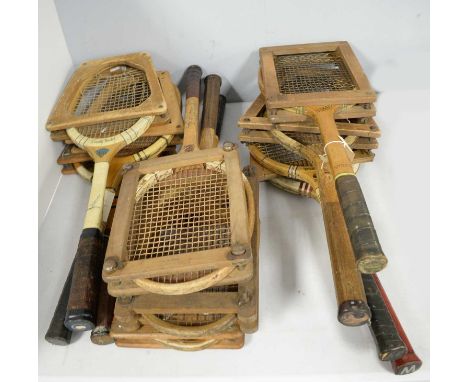 A selection of vintage tennis rackets, most contained in press. (10) 