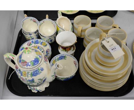 An original Cornish Kitchenware part tea service, by T.G. Green. England, restyled by Judith Onions, comprising five cups, si