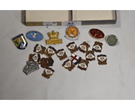 A selection of early 20th century local Morecambe interest enamel pin badges.