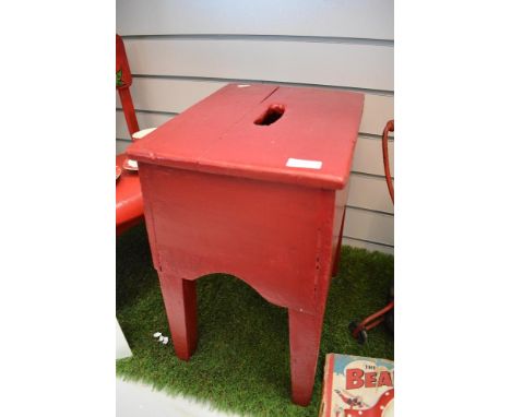 An early 20th century painted pin foot stool or step with a matching painted towel rail.