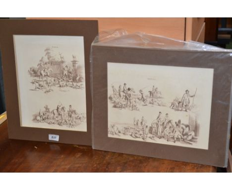 W H Pyne, after, J Hill, by a set of five hunting scenes,  sepia prints, early 19th century