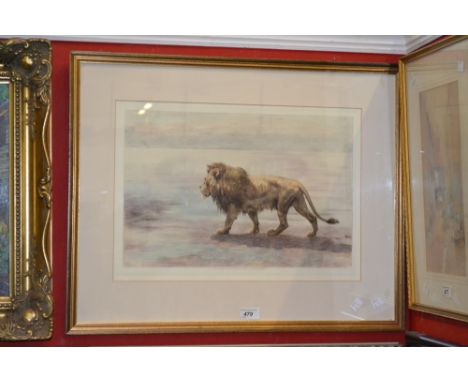 Herbert Thomas Dicksee (1862 - 1942), by and after, Prowling Lion, coloured etching, published by C E Clifford & Co, London, 