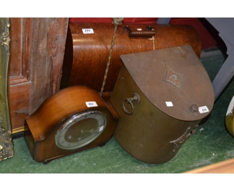 A copper coal box; a mantel clock; a Singer sewing machine; etc. (4)