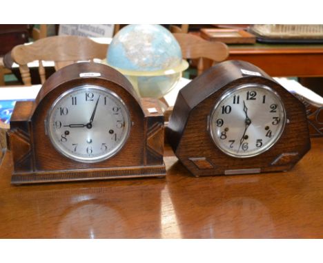 An Art Deco oak mantel clock; another (2)