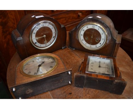 Clocks - an oak cased Westminster chiming mantel clock; another; two time pieces (4)