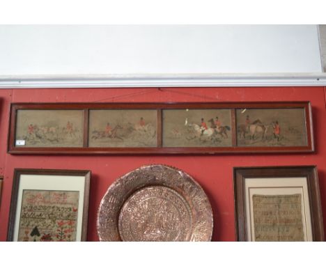 English School, a set of four Hunting prints, framed as one, for above a door