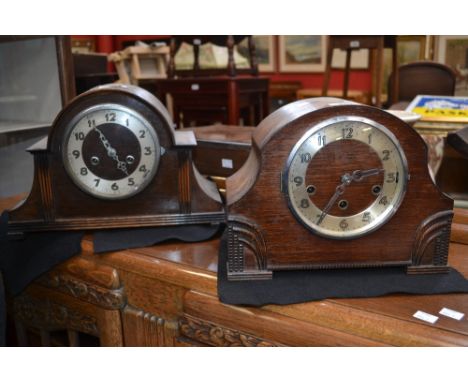 An Art Deco Westminster chiming mantel clock; Arabic numerals; another (2).  