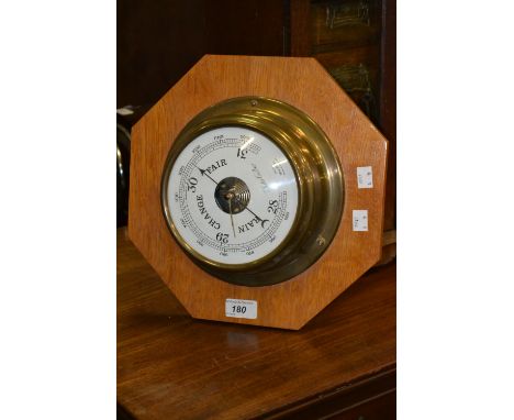 A brass barometer, Foster Callear, octagonal treen mount