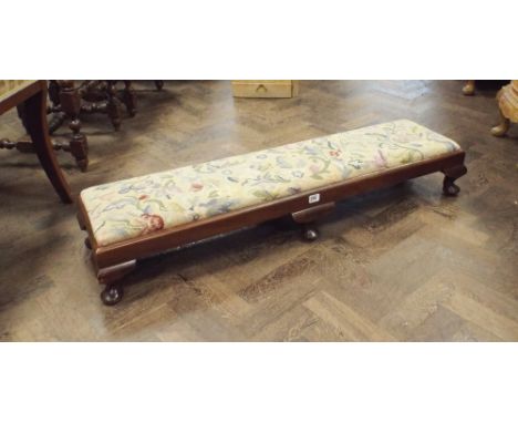 Long Victorian style mahgoany footstool with tapestry top 