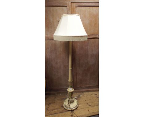 Cream gilt and green painted corinthian column standard lamp with cream shade 