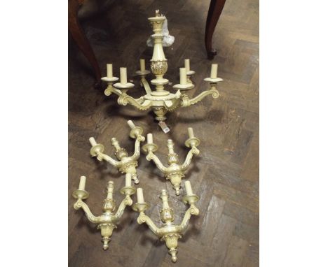 6 branch hanging electric light pendant and four matching wall lamps - matching the standard lamps 