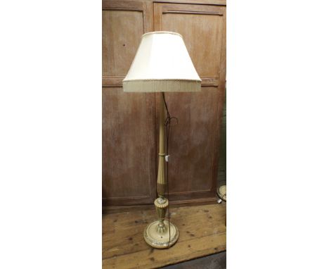 Cream gilt and green painted corinthian column standard lamp with cream shade 