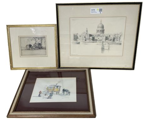 Herbert George Hampton (1873-1936): St Paul's Cathedral, pencil sketch signed; Albin Trowski (Polish 1919-2012): 'Gypsy Carav