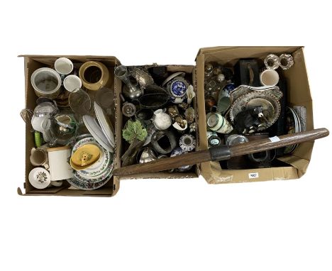 Royal Worcester 'Herbs' pattern plates, glass, ceramics, cutlery etc in three boxes