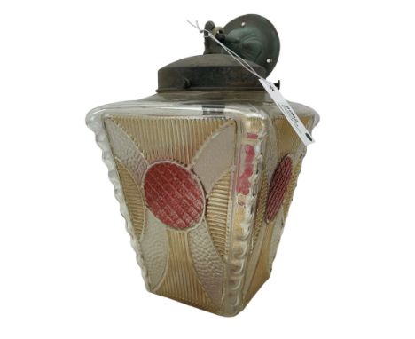 Vintage moulded glass light fitting with metal mounts, H38cm 