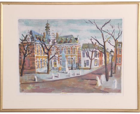 Jeroen Hermkens (1960-)Academy building in Utrecht, color lithograph dated 1997, 114/185, 50x70 cm, outside size is 73x93 cm