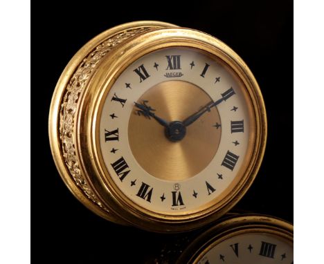 Jaeger LeCoultre Swiss travel alarm clock with openwork sawn edge, 61 mm diameter