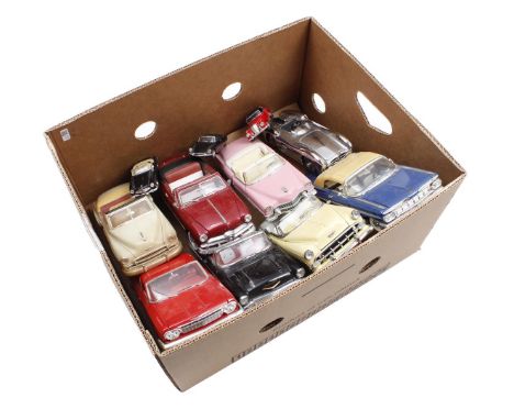 Box with 11 scale model metal cars