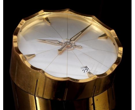 Not marked, possibly Jaeger LeCoultre table clock with date display, 6 cm high, 13 cm diameter