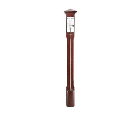 Dutch stick barometer on oak plank, 98 cm high
