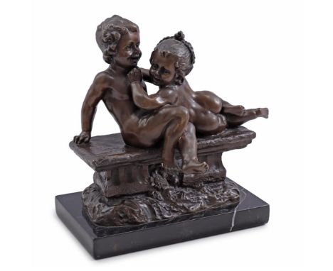 Guiseppe D' Aste (1881-1945)Bronze statue of boy and girl, 28 cm high