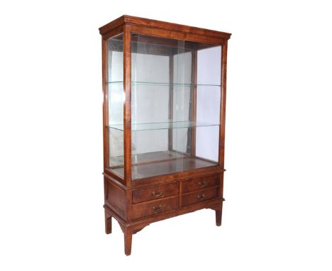 Teak 2-shelf display cabinet with mirror back wall and 4 drawers, 160 cm high, 94 cm wide, 43 cm deep