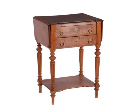 Walnut with mahogany veneer on oak "stommeknecht" with 2 drawers and base shelf, 86 cm high, 59 cm wide to a maximum of 107 c
