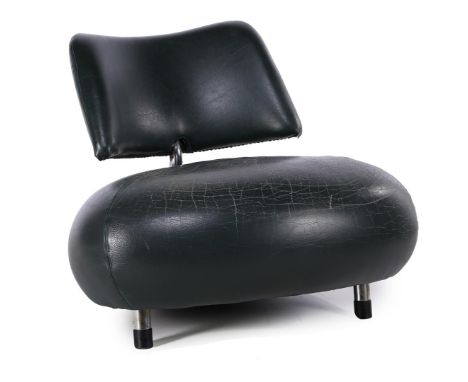 Roy de Scheemaker (1960-)Green leather relax armchair on chrome-plated metal frame, design Roy de Scheemaker, executed by Leo