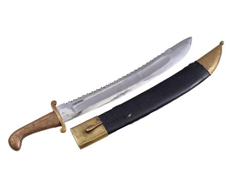 Replica Russia Imperial Sawback Falchion Pioneer sabre with bronze handle, curved blade with saw blade, in leather sheath and