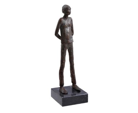Anonymous, bronze statue of a standing figure with hands behind the back, on marble base, 33 cm high