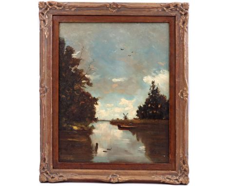 Unclearly signed, fisherman in boat, panel 46x37 cm