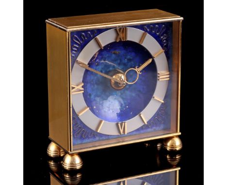 Imhof Swiss 1960s table clock in brass case with enamelled dial, case numbered 12 329, movement numbered 842844, 13.5 cm high