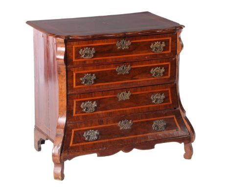 Mahogany veneer on oak 4-drawer chest of drawers with marquetry piping, bronze fittings on drawers, Holland ca. 1770, 78 cm h