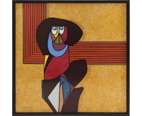 Thijs Hanekamp (1954-)Traffic manager from the Cum Grano Salis series, panel dated 2023, 60x60 cm