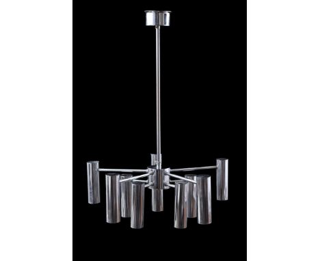 Chrome-plated metal 10-light hanging lamp with tubes, 1970s, 73 cm high