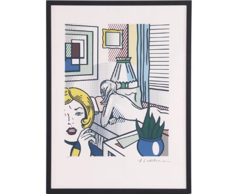 Signed J Lichtenstein, women in interior, color lithograph 176/199, outside size is 79x60 cm