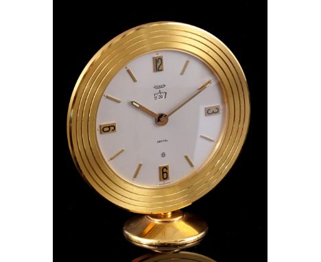 Jaeger LeCoultre table clock/travel alarm clock, 1960s, 11.5 cm high, 10.5 cm diameter