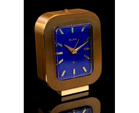 Elka Swiss travel alarm clock in case, outer size is 8x6 cm
