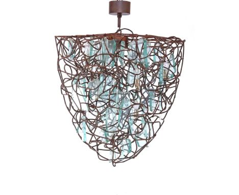 8-light metal hanging lamp with glass elements, design agency Brand &amp; van Egmond, Netherlands 21st century, 85 cm high an