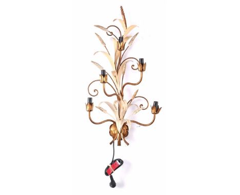 Gold-coloured wall lamp model 'ear of corn', 20th century, 75x40 cm