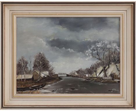 Unclearly signed, winter landscape after an old master, canvas 30x40 cm